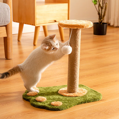 Cat playing with durable sisal cat scratcher in a cozy indoor setting.