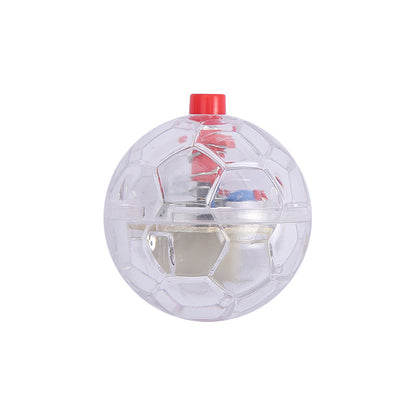 Glowing cat toy ball designed for pets, featuring a transparent plastic exterior and a bright red top.