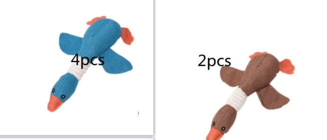 Interactive plush squeaky dog toy in brown and blue, ideal for dogs to play and cuddle.