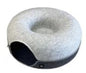 Two playful cats interacting with a 2-in-1 felt cat tunnel bed in stylish grey felt.