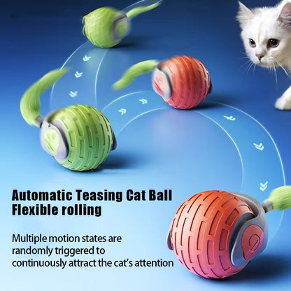 Automatic rolling cat ball in multiple colors, designed for flexible rolling and attracting cat's attention.