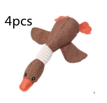 Interactive plush squeaky dog toy featuring a brown and orange duck design, perfect for engaging playtime.