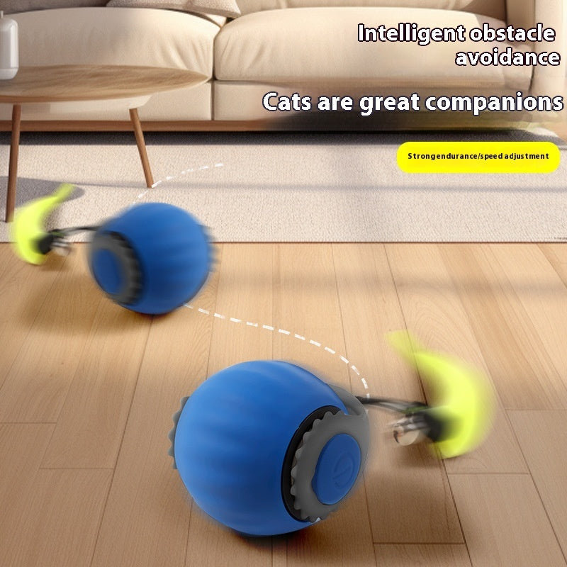 Automatic rolling cat ball in action, demonstrating intelligent obstacle avoidance for indoor play.