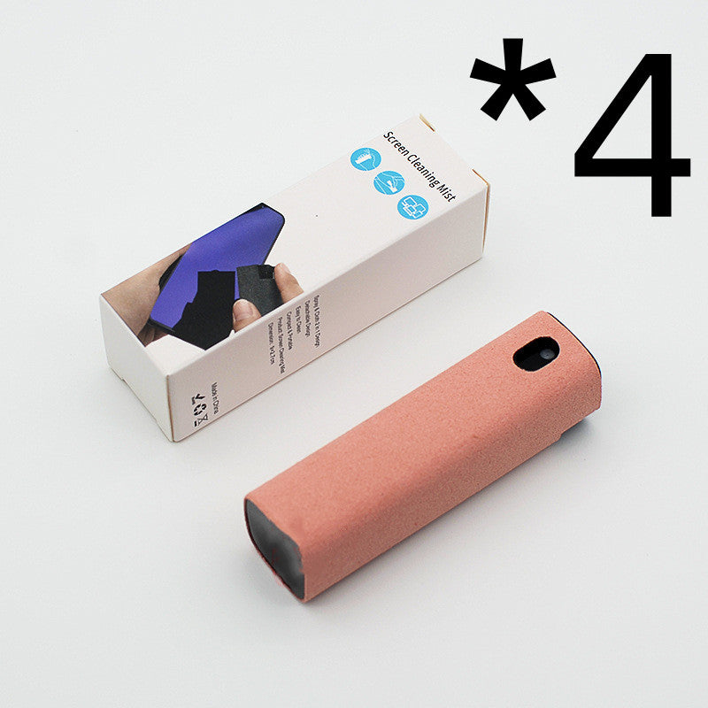 Portable mobile phone screen cleaner set in use, featuring microfiber wipe and cleaning fluid in a compact design.
