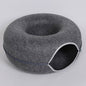 Gray felt cat tunnel bed, cozy pet cave made of natural felt material, ideal for cat relaxation and play.