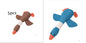 Interactive plush squeaky dog toy in brown and blue, ideal for dogs to play and cuddle.
