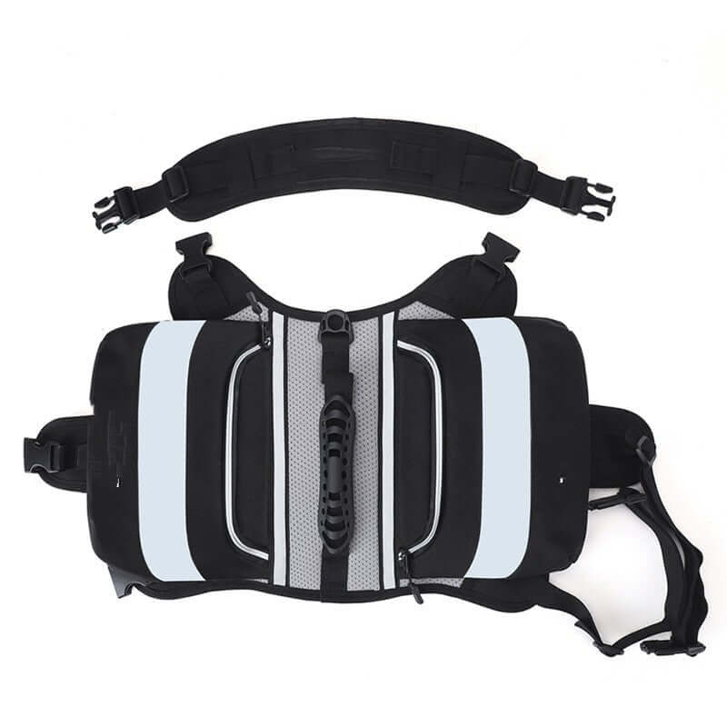 large dog hiking backpack with reflective straps and durable material for outdoor adventures