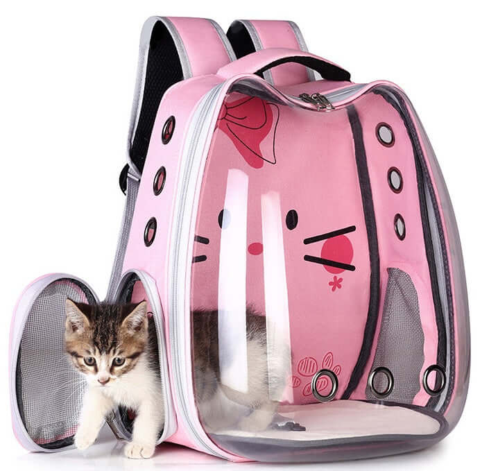Bubble Pet Backpack Carrier for Cats & Small Dogs with transparent bubble window and breathable design.