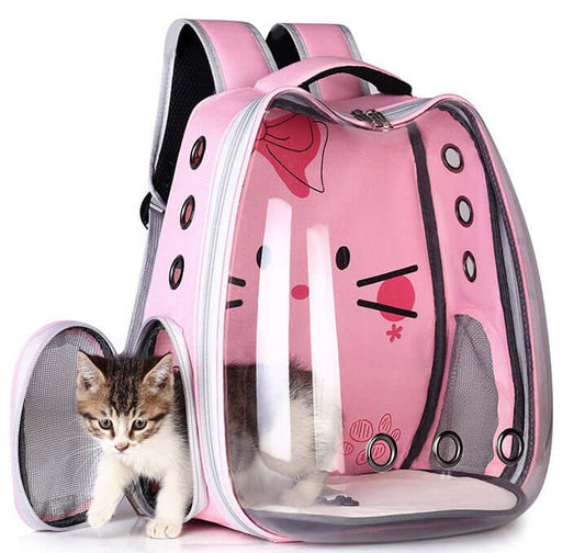 Bubble Pet Backpack Carrier for Cats & Small Dogs with transparent bubble window and breathable design.