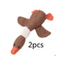Interactive plush squeaky dog toy in brown and blue, ideal for dogs to play and cuddle.