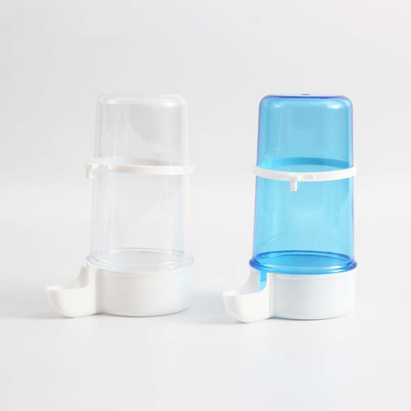 Convenient edible bird water pipe featuring automatic bird water dispenser in blue and clear design.