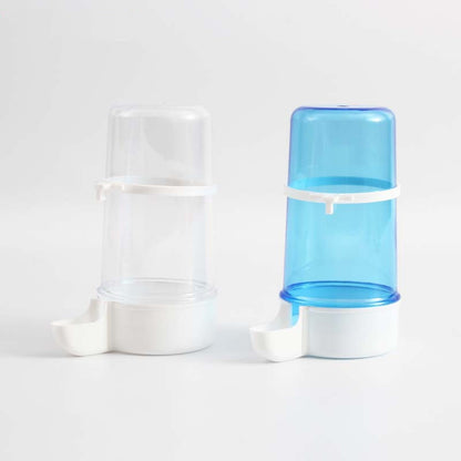 Convenient edible bird water pipe featuring automatic bird water dispenser in blue and clear design.