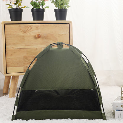 Cat tent cooling mat in green for pets, designed for comfort and usability, placed in a cozy indoor setting.