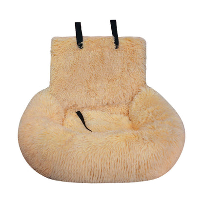 Washable dog car seat bed in apricot color, soft and removable design for indoor and travel use.