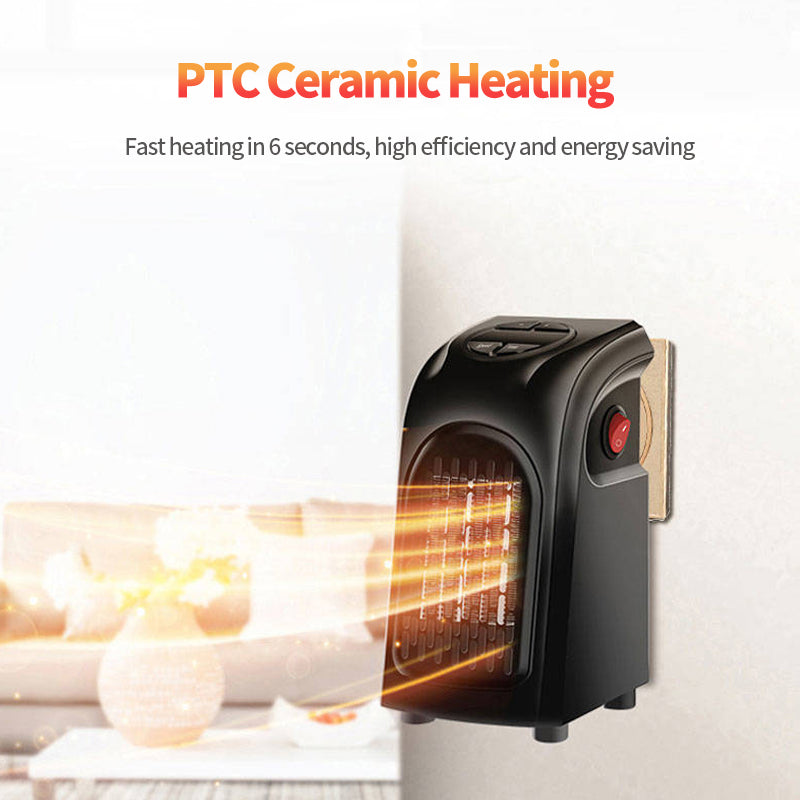 PTC ceramic space heater control panel and heater unit with adjustable settings for temperature and wind speed.