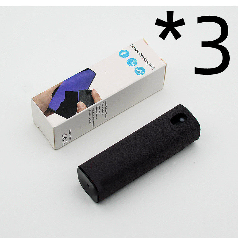 Portable mobile phone screen cleaner set in use, featuring microfiber wipe and cleaning fluid in a compact design.