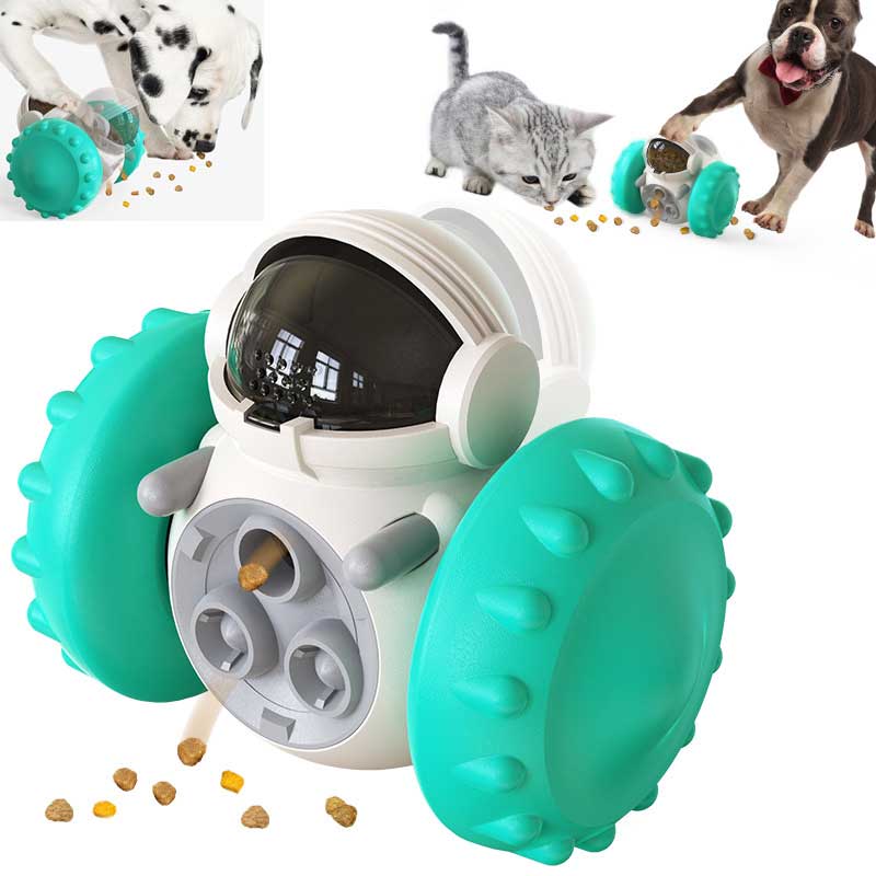 Interactive slow feeder dog toy designed for fun feeding, featuring an intelligent robot tumbler and balance system.