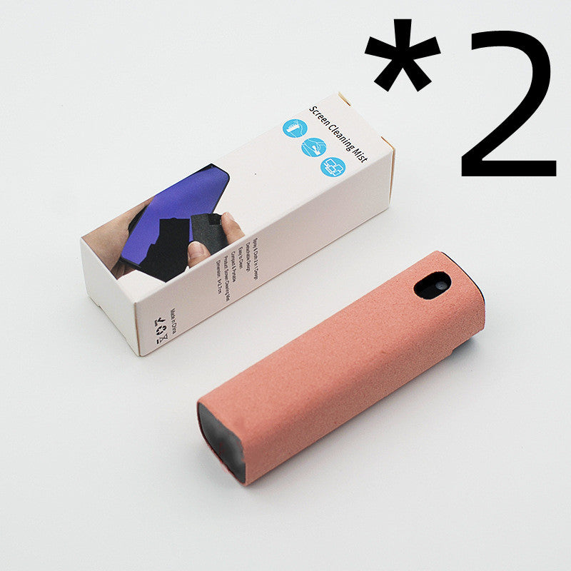 Portable mobile phone screen cleaner set in use, featuring microfiber wipe and cleaning fluid in a compact design.