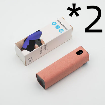 Portable mobile phone screen cleaner set in use, featuring microfiber wipe and cleaning fluid in a compact design.