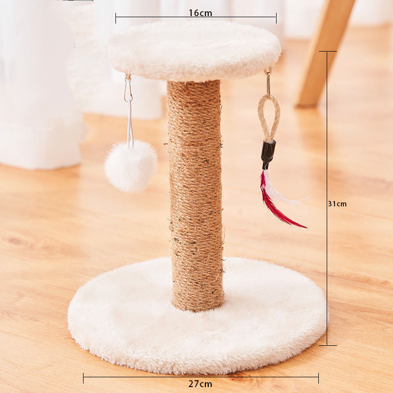 Cat playing with durable sisal cat scratcher in a cozy indoor setting.