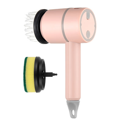 Automatic electric cleaning brush with interchangeable brush head for efficient cleaning of various surfaces.
