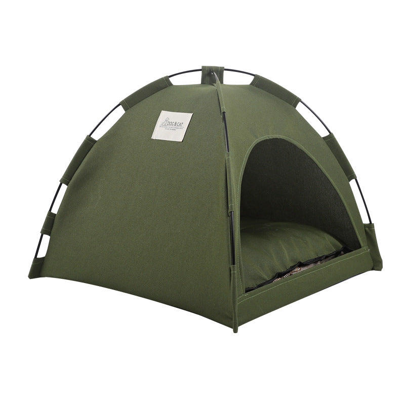Cat tent cooling mat for pets featuring a cozy green design with an inner cushion for comfort.