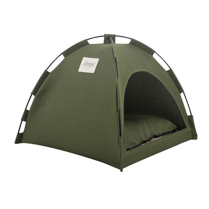 Cat tent cooling mat for pets featuring a cozy green design with an inner cushion for comfort.
