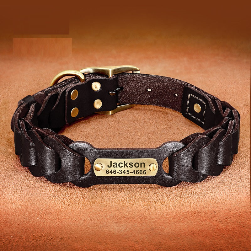 Braided Leather Dog Collar for Medium & Large Dogs