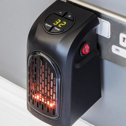 PTC ceramic space heater control panel and heater unit with adjustable settings for temperature and wind speed.