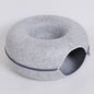 Gray felt cat tunnel bed, cozy pet cave made of natural felt material, ideal for cat relaxation and play.