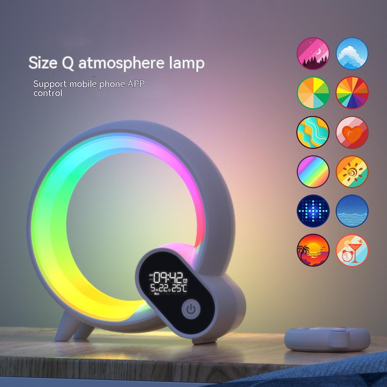 Sunrise alarm clock Bluetooth speaker with unique circular design and digital display.