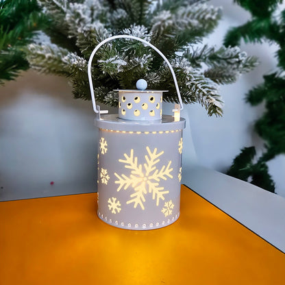 LED Christmas candle lantern with snowflake design, perfect holiday decoration for mantels and tables.