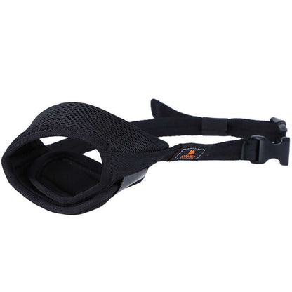 Adjustable dog muzzle in black, designed for comfort and safety for large Labrador dogs.
